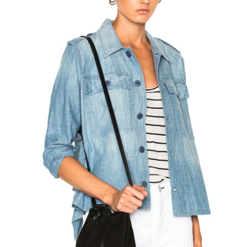 AMO Ruffle Back Army Jacket in Chambray Denim Jean - Picture 5 of 6